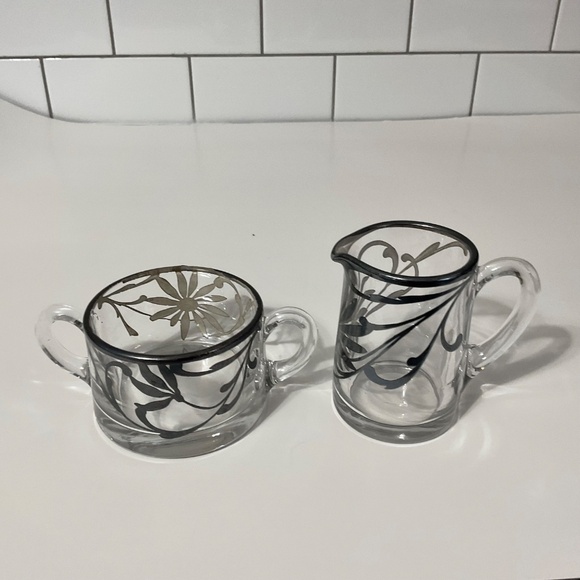 VTG Clear Glass Silver Overlay Cream & Sugar Set - Picture 2 of 9